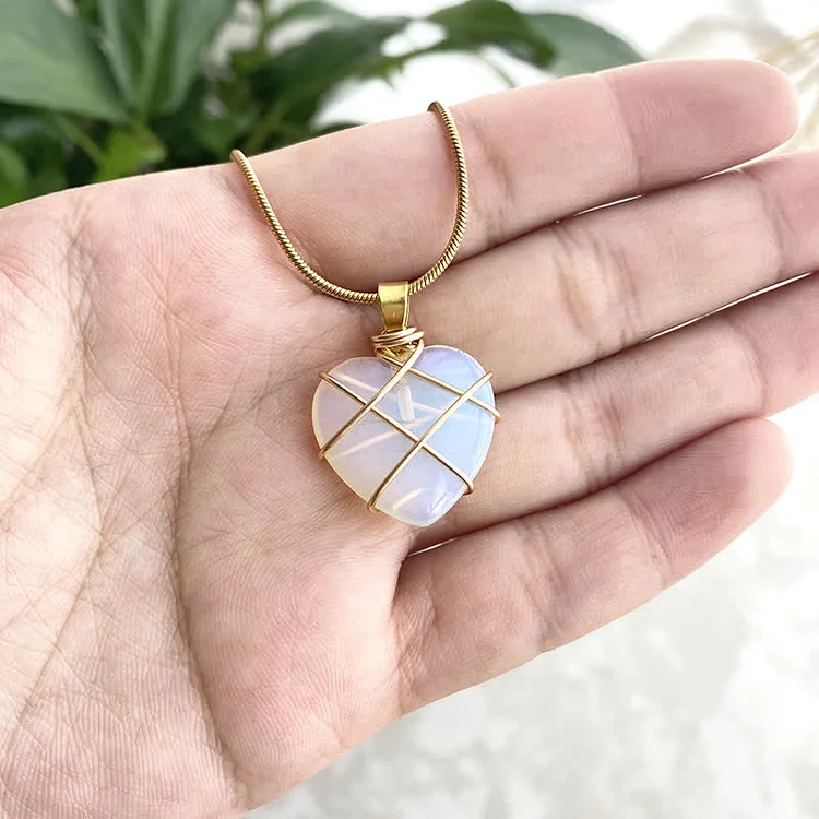Heart Shape Natural Crystal Gemstone Necklace| Opal