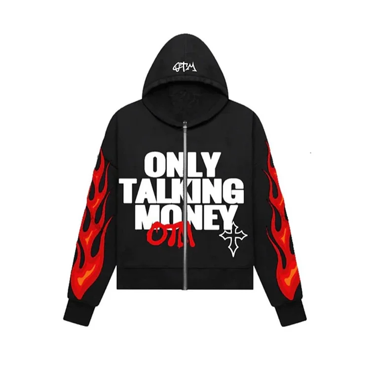 Goth Punk Coat Zip Up Hoodies Letter Print Hoodie Hip Hop Y2K Streetwear at Hiphopee