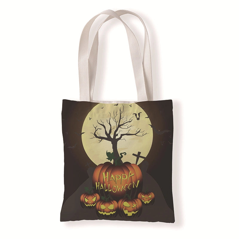 Halloween Women’s Medium Canvas Pumpkin Letter Elegant Streetwear Square Open Canvas Bag