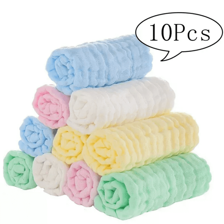 Baby Muslin Washcloths, 10 Pack Towel Set for Bathroom, Hotel, Spa, Kitchen, Multi-Purpose Extra Soft Newborn Baby Face Towel