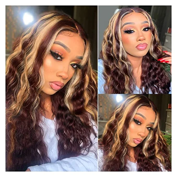 Long Wavy Wigs Brown Blonde Color Wigs Daily Style ELCNEPAL
