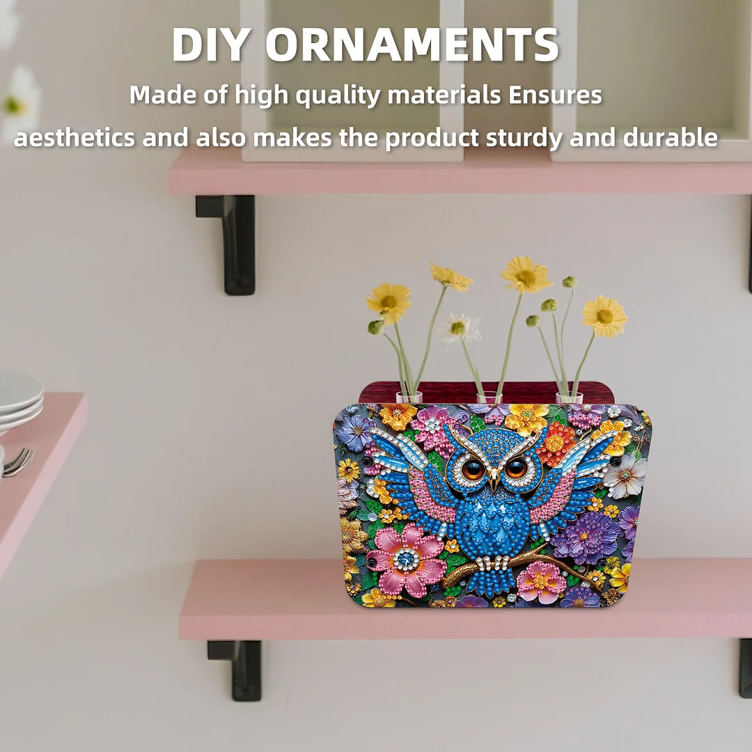 Gem Owl DIY Diamond Painting Wooden Tube Vase for Adults Gift Idea Home Decor