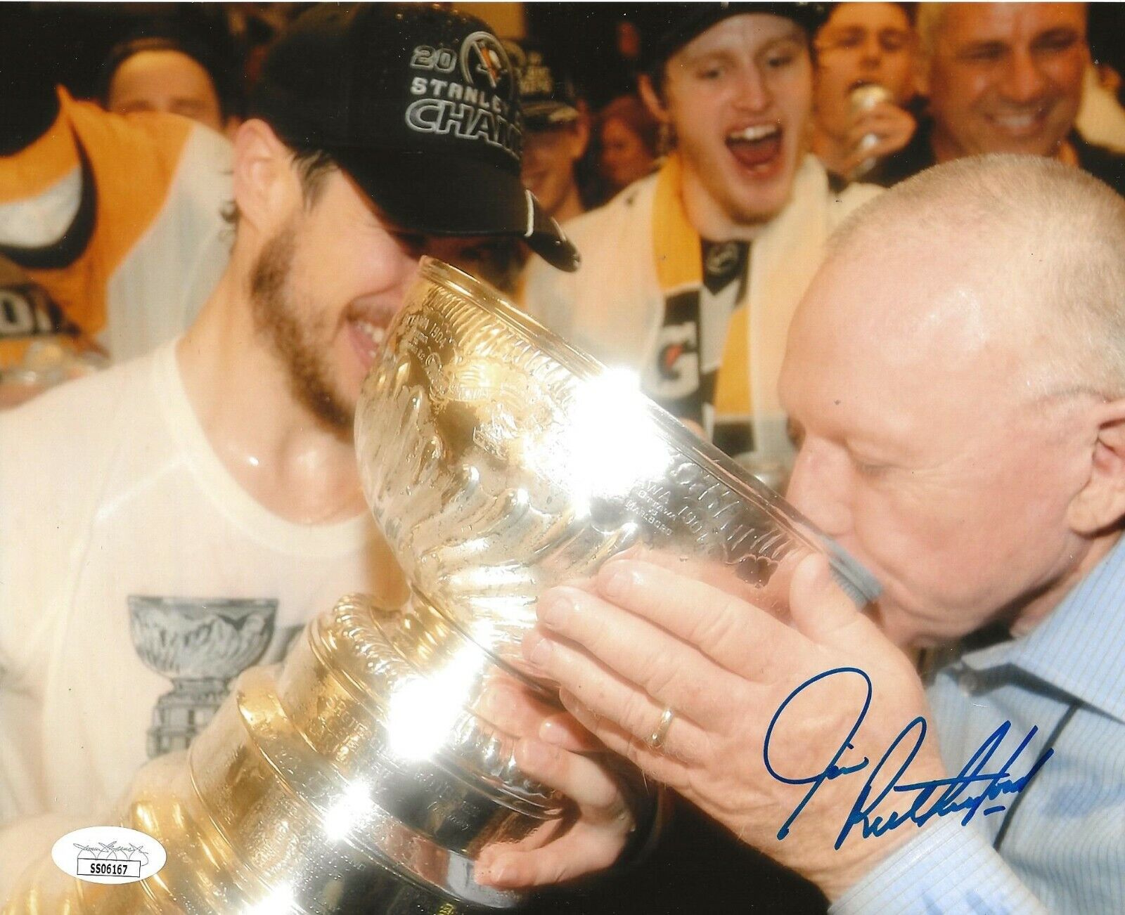 Jim Rutherford signed Pittsburgh Penguins Stanley Cup 8x10 Photo Poster painting Pens JSA