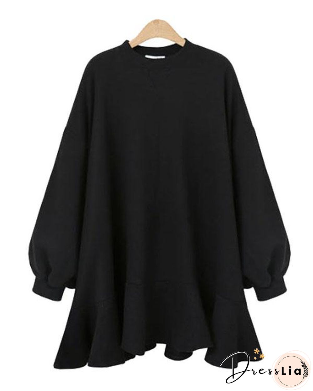 Round Neck Irregular Ruffle Sweatshirt Mini Dress