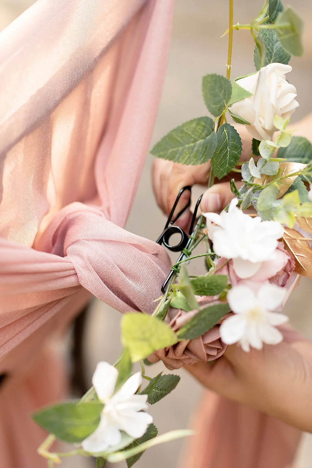 Wedding Aisle Floral Decoration with Drapes in Dusty Rose