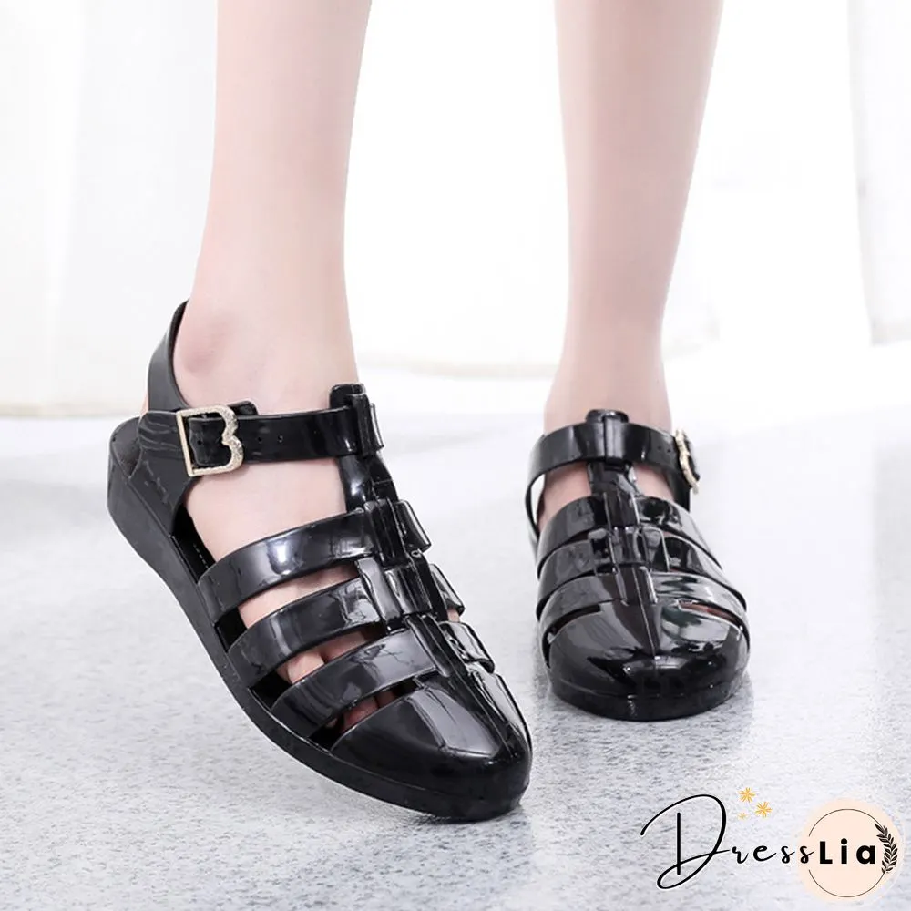 Womens Sandals Jelly Shoes Summer Ankle Strap Rubber Soft Sole Non-Slip Mom Casual