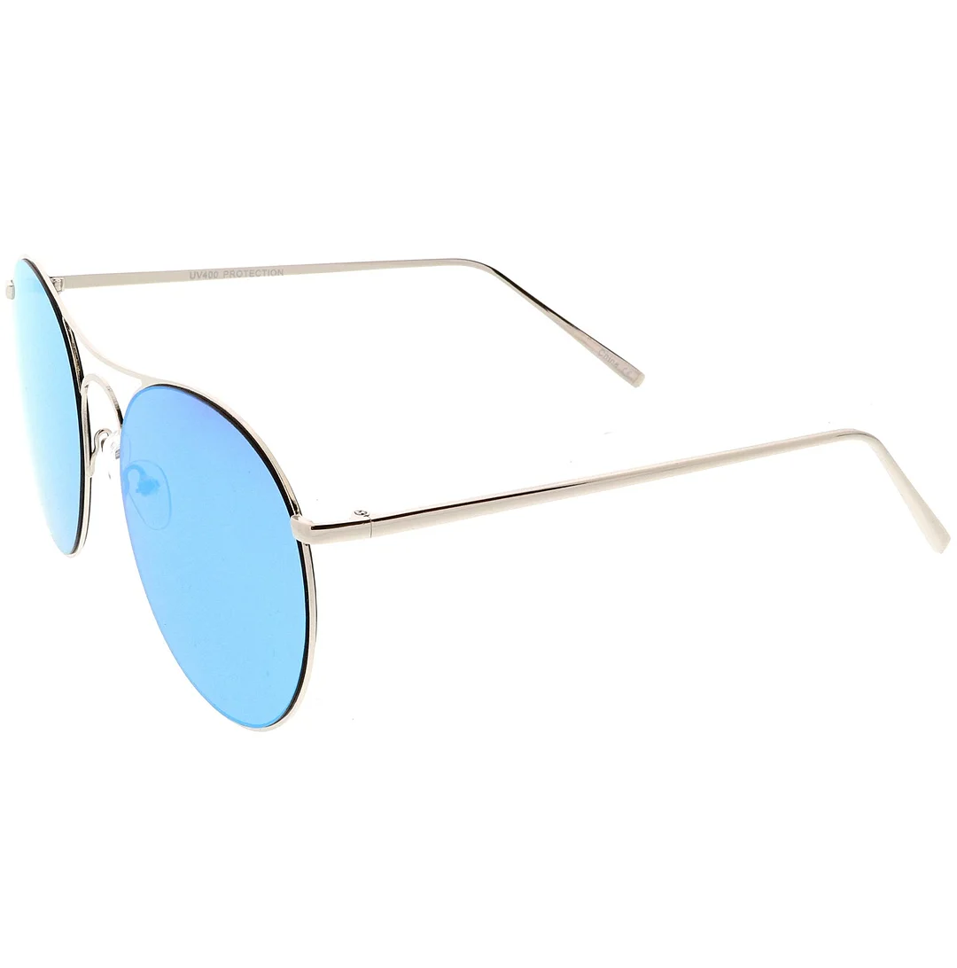 Oversize Metal Aviator glasses Double Nose Bridge Round Color Mirrored Flat Lens 65mm