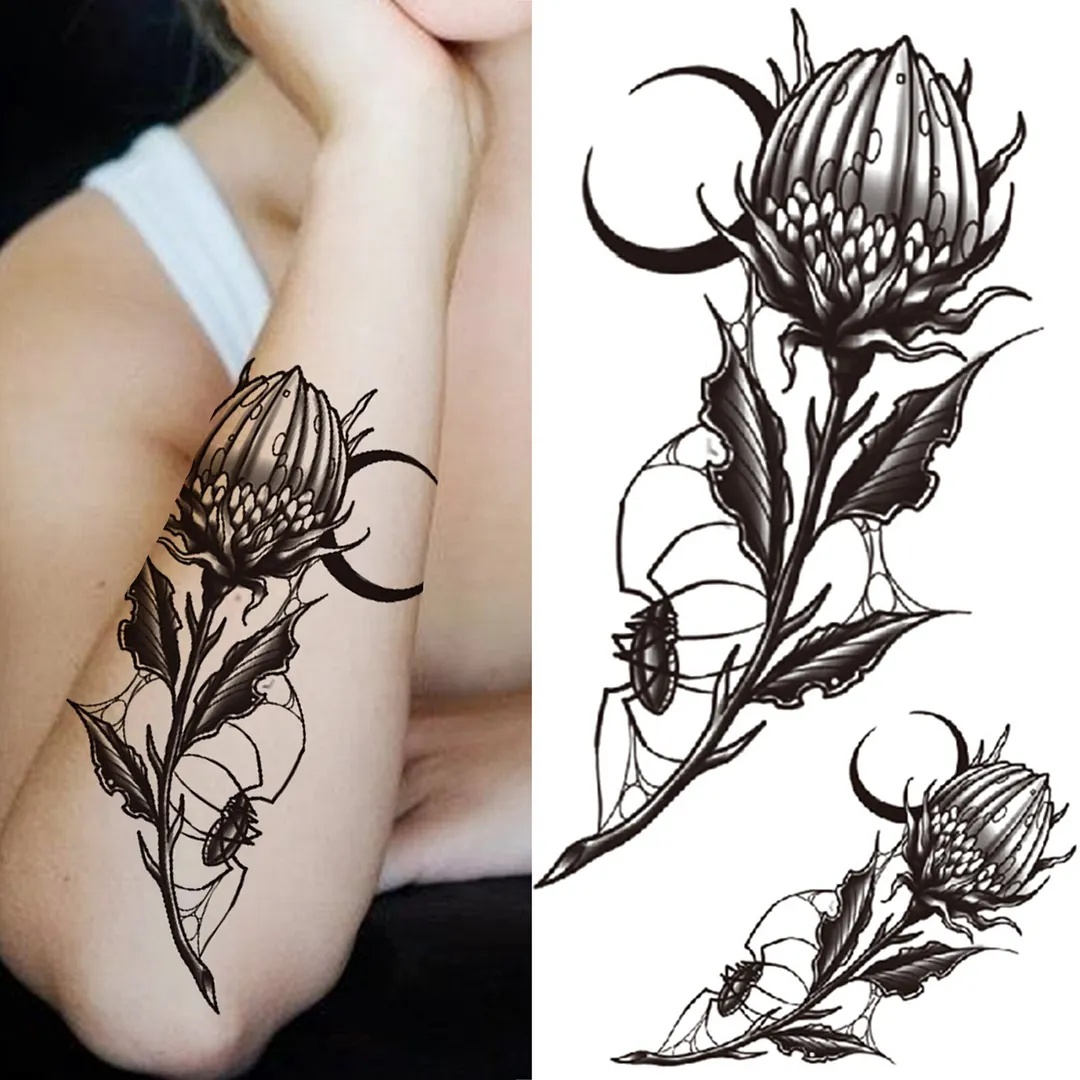Sdrawing Pendant Temporary Tattoo For Women Men Butterfly Elephant Flower Fake Tattoo Waterproof Half Sleeve Thigh Tatoo Sticker