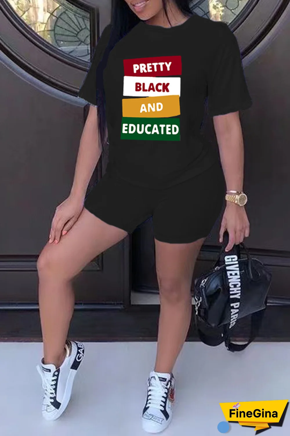 White Street Print Patchwork O Neck Short Sleeve Two Pieces