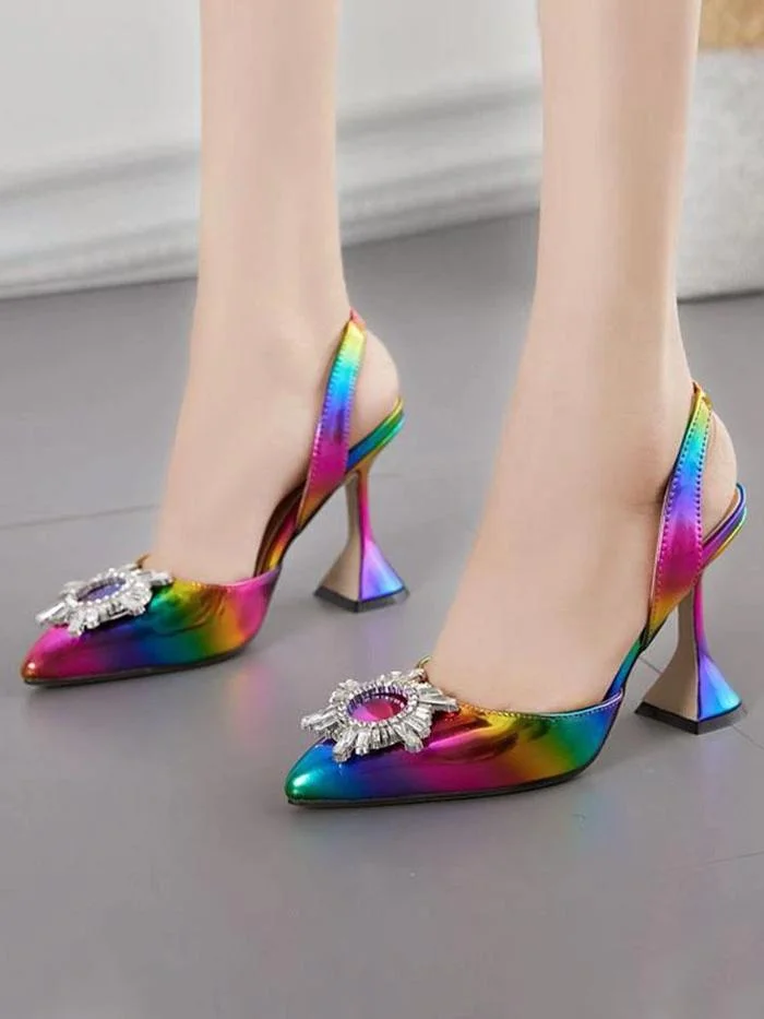 Multicolor Pu Summer Spool Heel Sandals