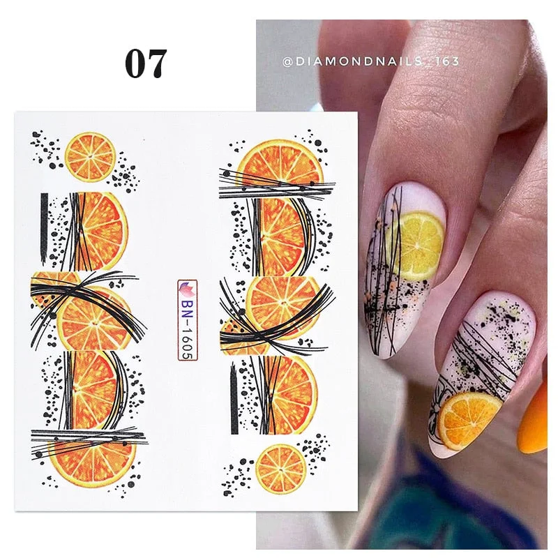 1PC Avocado/Watermelon/Orange Nail Stickers Summer Fruit Leaves Transfer Decals Sliders For Nails DIY Decoration Manicures-Nail Inspo