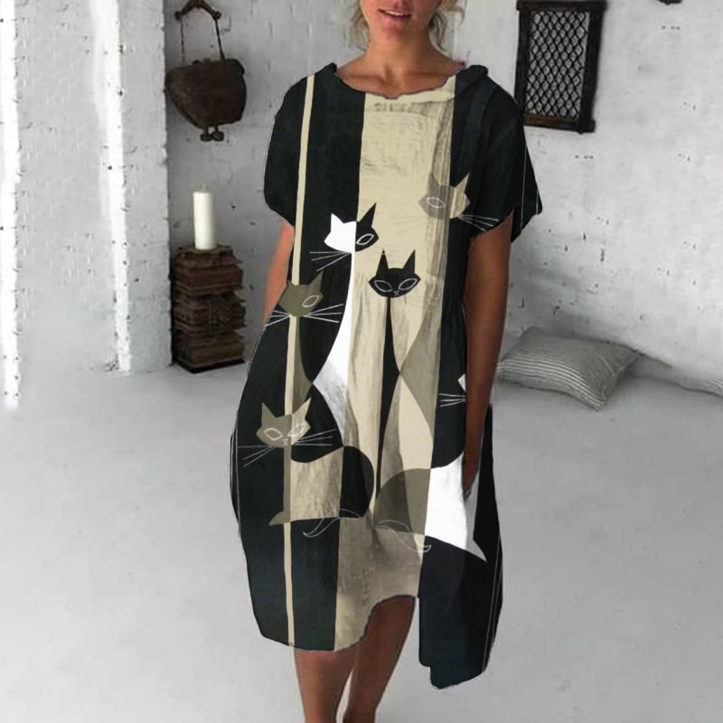 ⚡NEW SEASON⚡Cat Abstract Print Midi Dress