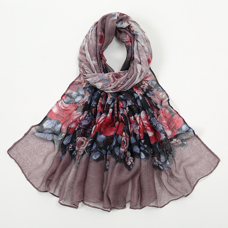 Skillofyz Printed Floral Viscose Cotton Scarf Vintage thin Shawls Foulard Femme Shawls and Wraps Retro Sunscreen Lady Pashmina Stoles