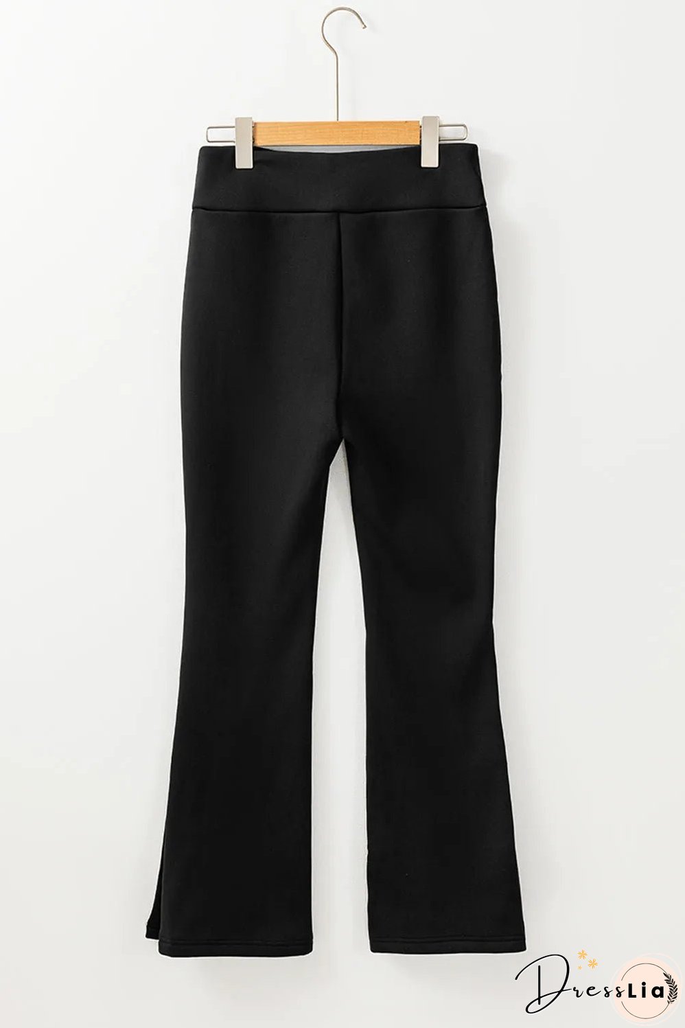 Black Thermal Lined Split Flare Leg Pants