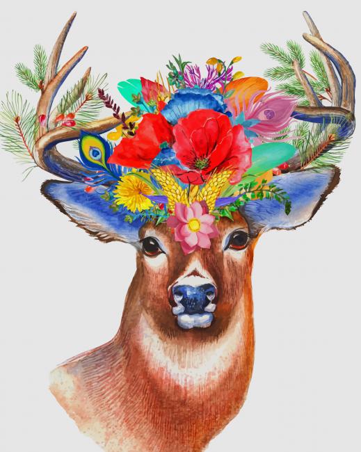 

Stag Flowers – Paint By Numbers - 40*50CM, 501 Original