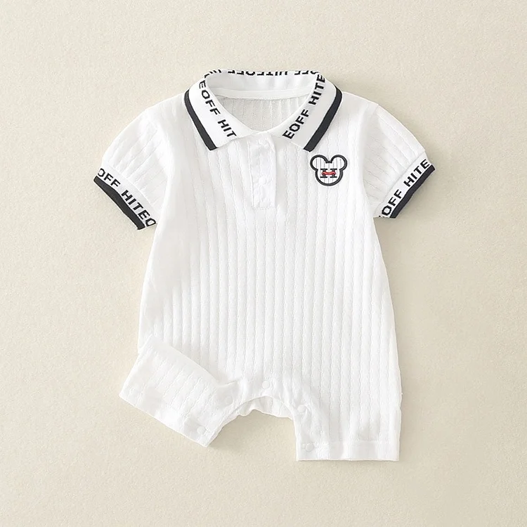 Organic Cotton Mickey & Letter Solid Color Baby Boy Casual Romper