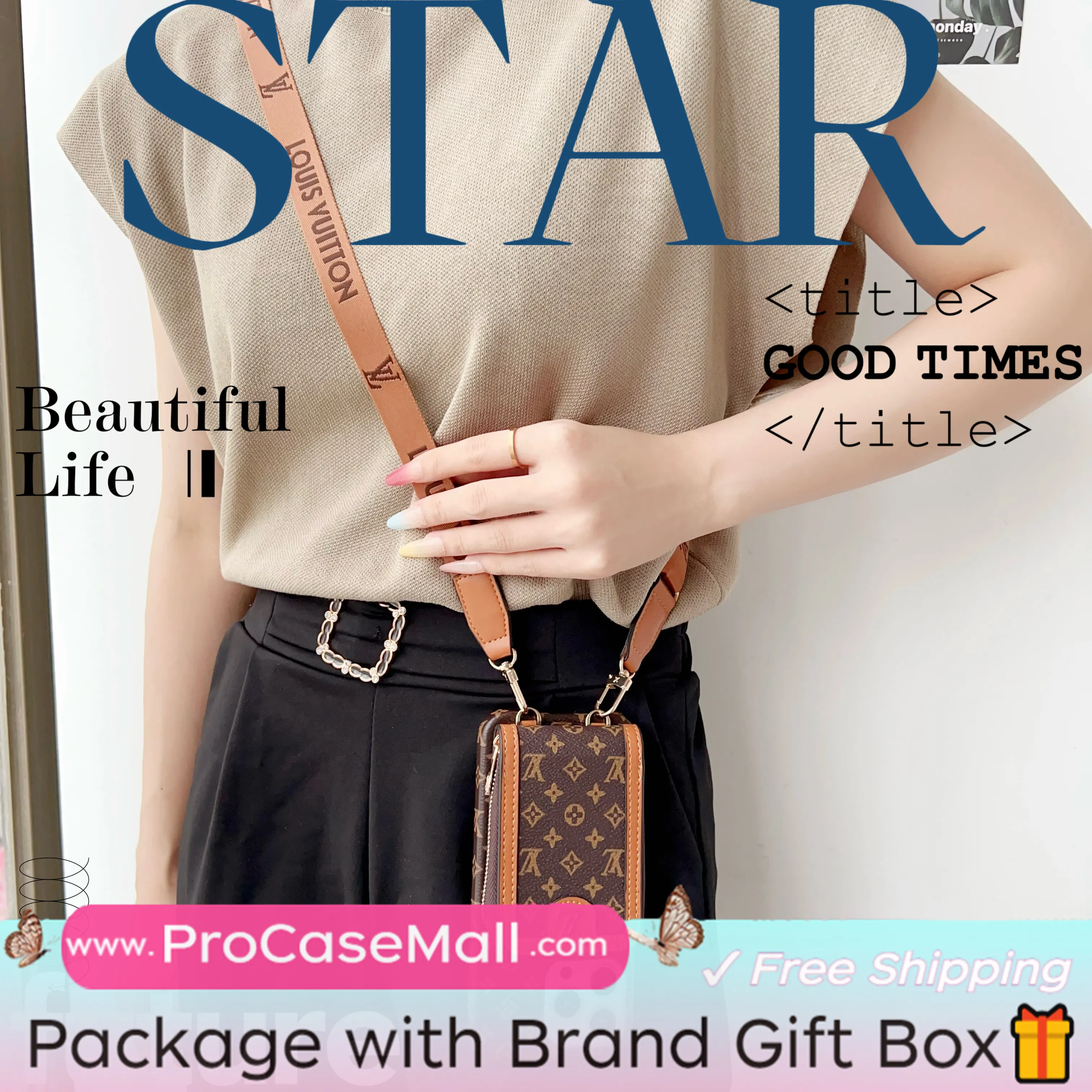 LV Monogram Canvas Wallet Crossbody Apple iPhone Case