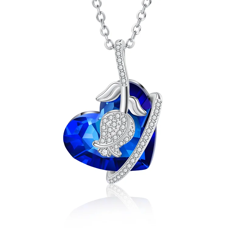 Heart Blue Crystal Necklace Flower Sapphire Necklace for Her