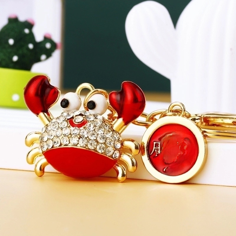Cute Minimalist Crab Metal Inlay Rhinestones Women’s Keychain