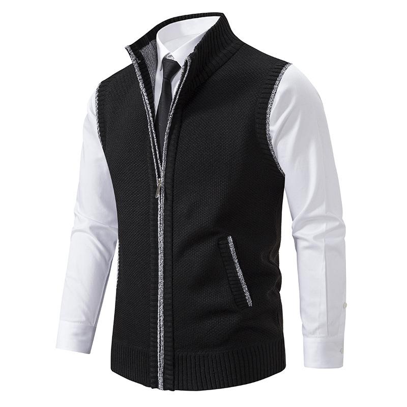 Men's Casual Solid Color Stand Collar Sleeveless Knitted Vest