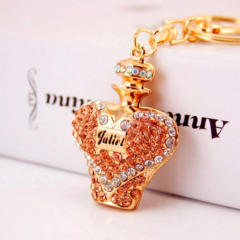 Glam Perfume Bottle Zinc Alloy Plating Inlay Rhinestones Women’s Bag Pendant Keychain