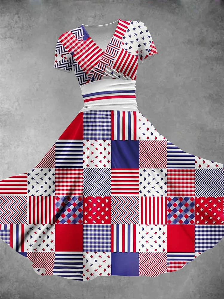 Women's American Independence Day Pattern Art Design Print Maxi Dress