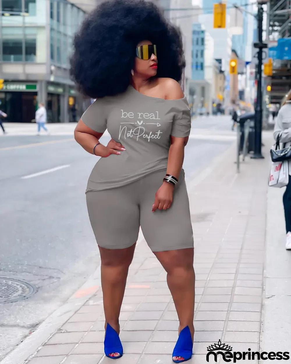Plus Size Casual Letter Print Short Sleeve Shorts Two Piece Sets