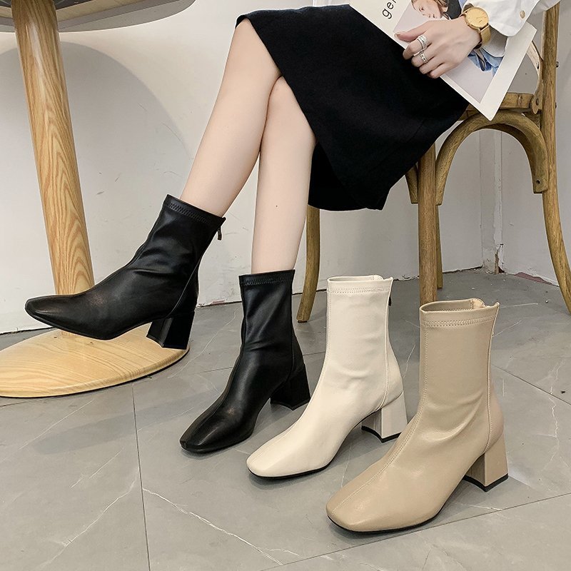 Online celebrity Martin boots for women British style 2024 autumn and winter new square toe chunky heel thin boots back zipper short boots for women Wholesale-MERUMOTE