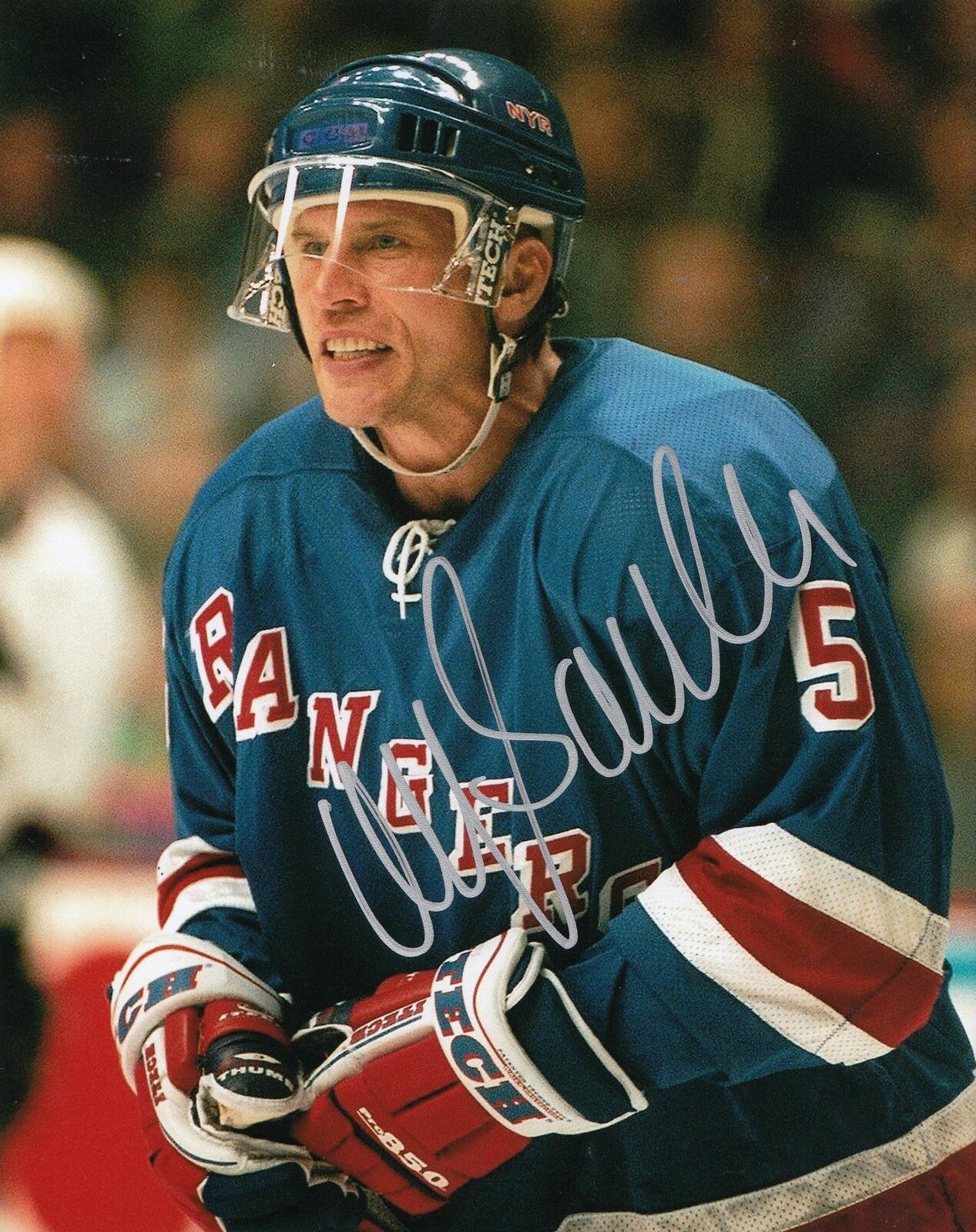 ULF SAMUELSSON signed (NEW YORK RANGERS) HOCKEY 8X10 Photo Poster painting W/COA *BLACKHAWKS*