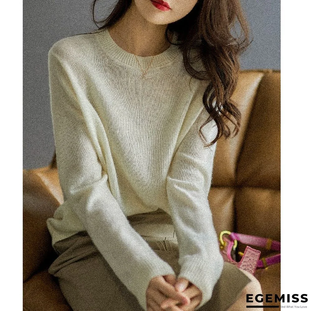 Loose Round Neck Pullover with Thin Knitted Bottoming Shirt | EGEMISS