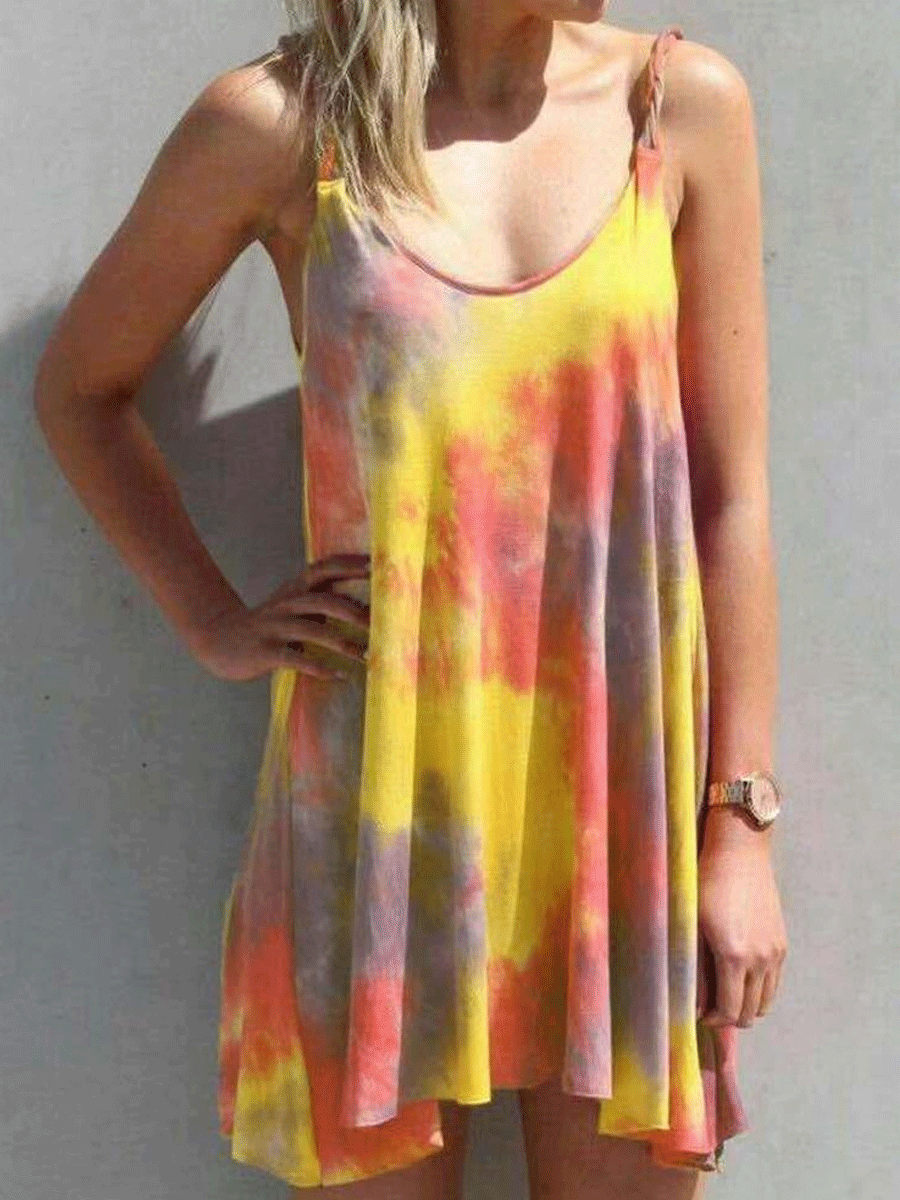 Tie-dye Strapless Casual Dress