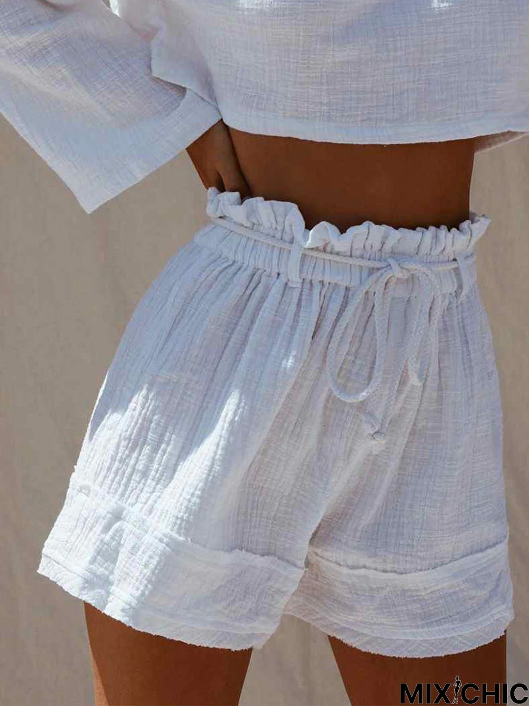 White Boho Cotton-Blend Shorts