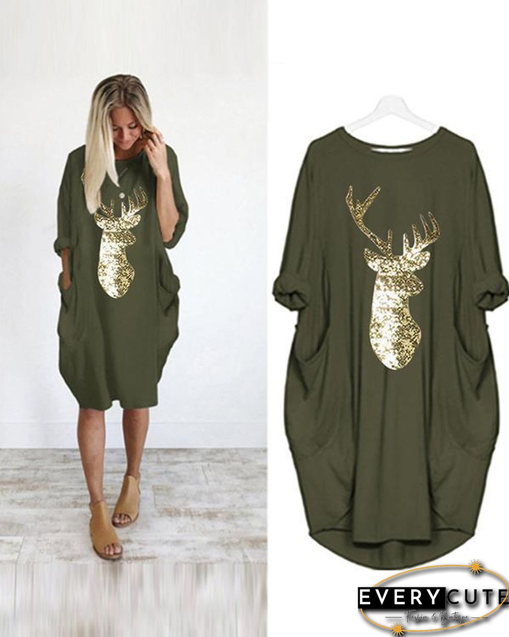 Oversized Long T-Shirt Midi Dress With Pockets