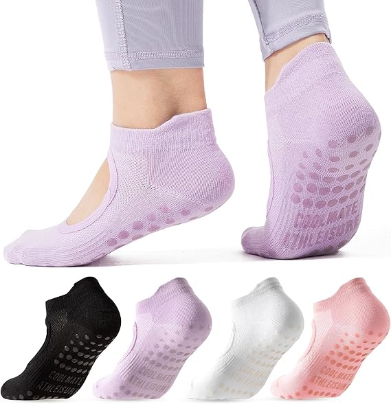 1 Pair Pilates Socks with Grips for Women - Crew Non Slip Yoga Socks for Workout, Barre