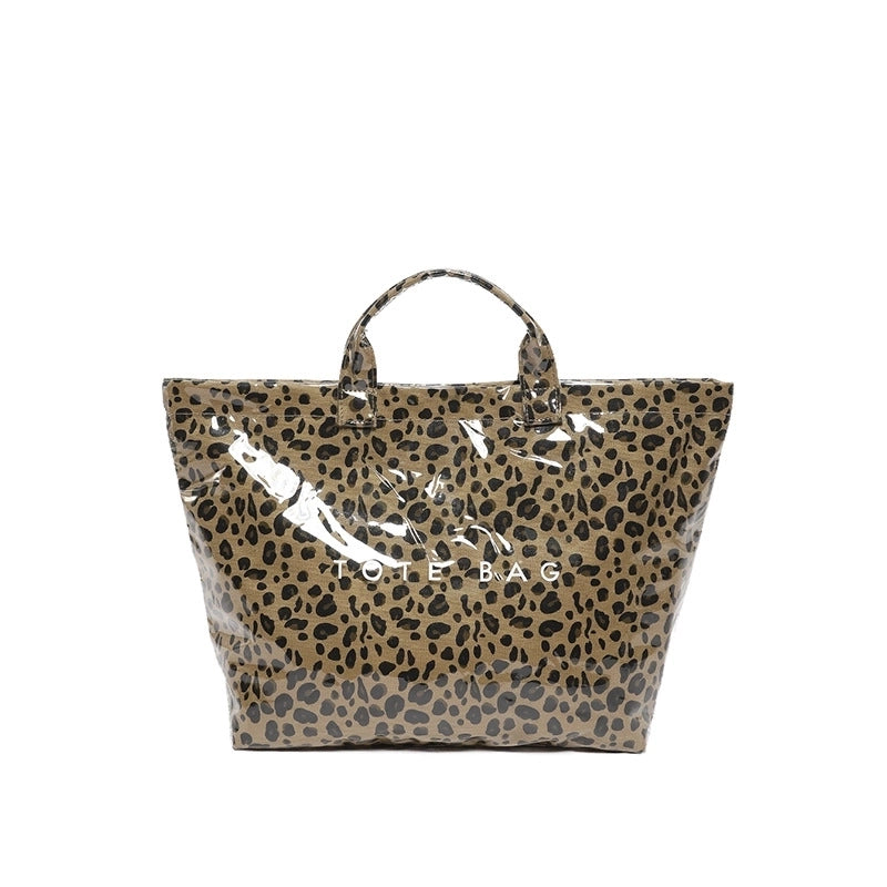 Women’s Medium PVC Leopard Streetwear Bucket Open Tote Bag