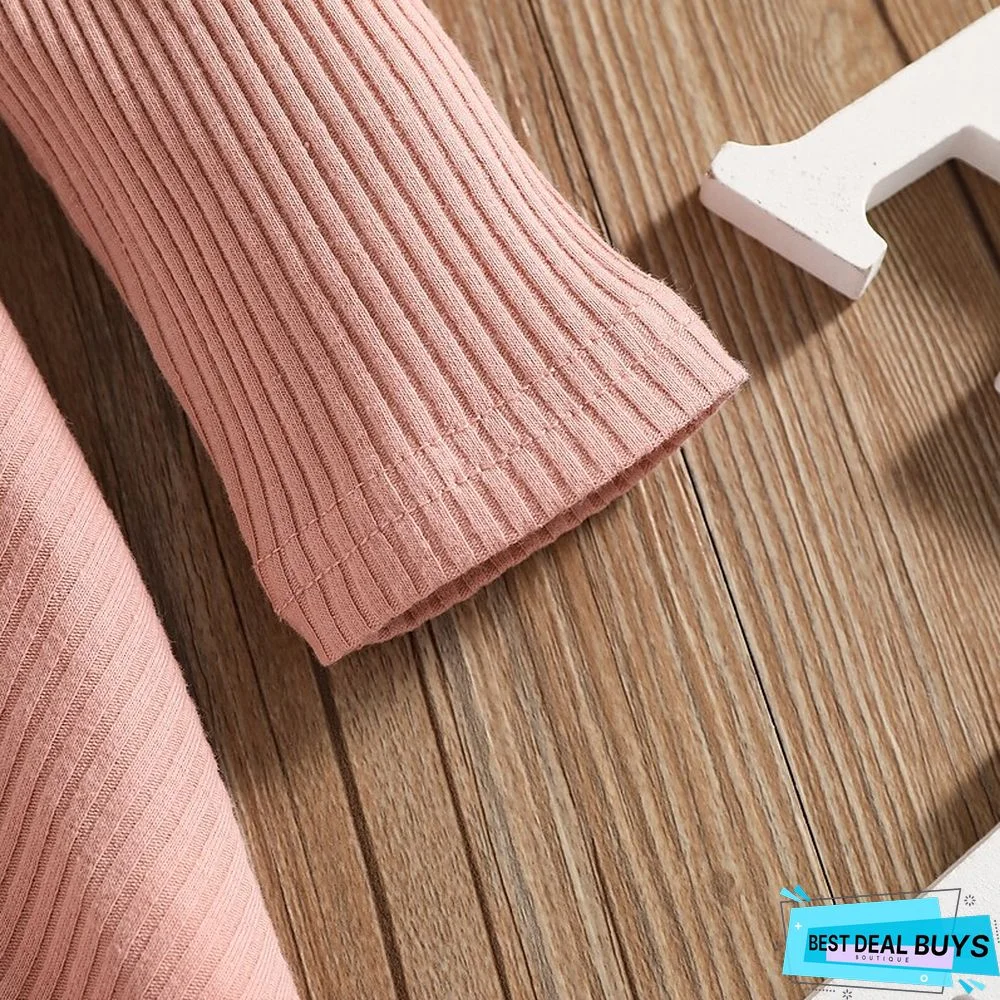 Kids Girls' Dress Solid Colored A Line Dress Above Knee Dress Vacation Cotton Long Sleeve Beautiful Dress 1-5 Years Winter Pink Brown White