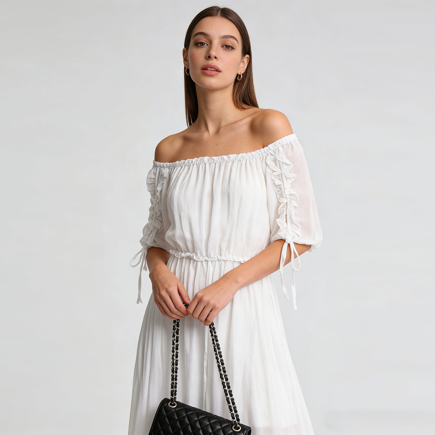 Simple yet Romantic Silk Dress with Off-the-Shoulder for Wedding REAL SILK LIFE