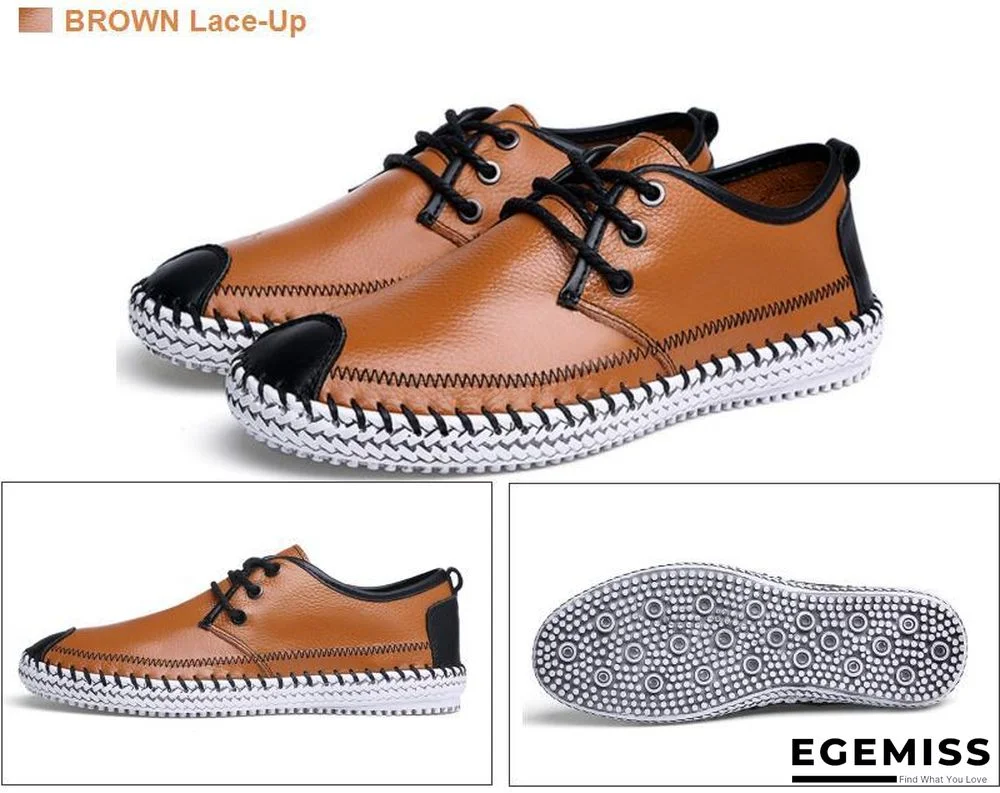 Men Breathable Comfortable Split Leather Men Loafers Flats Casual Shoes | EGEMISS