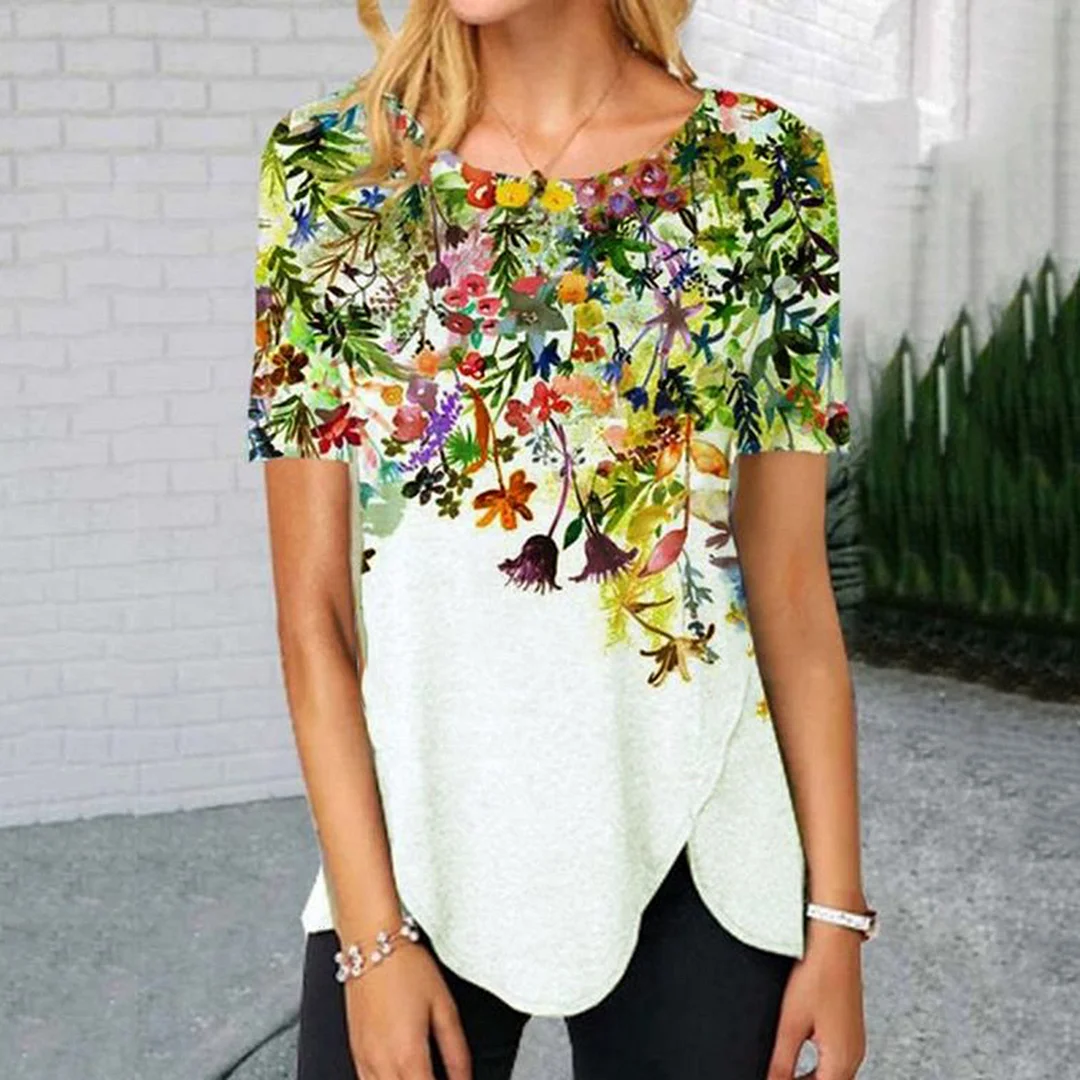 Casual Short Sleeve Floral Print Vintage T-Shirt