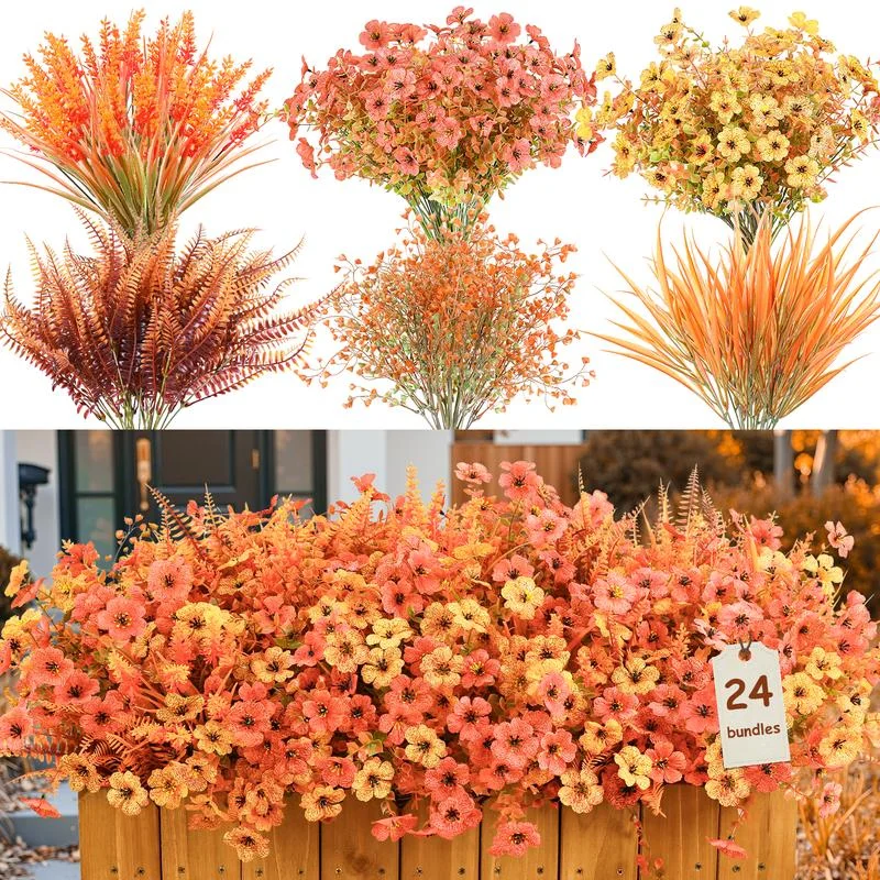 24 Bundles Artificial Flowers for Spring, Summer & Fall, UV Resistant Eucalyptus, Violet & Lavender Silk Plants for Outdoor/Indoor Home & Patio Decor