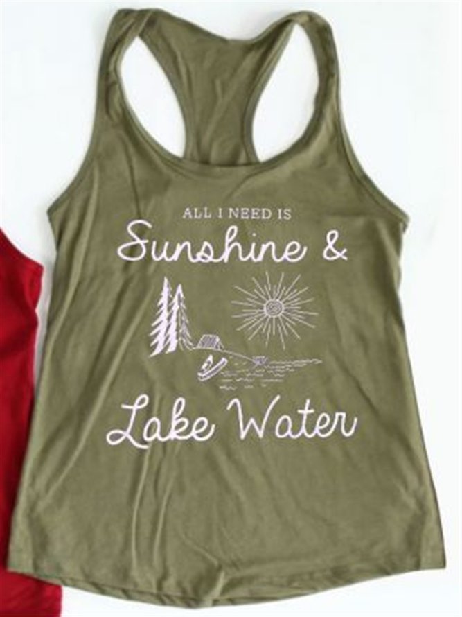 Letter Simple Sleeveless Vests Tank Tops