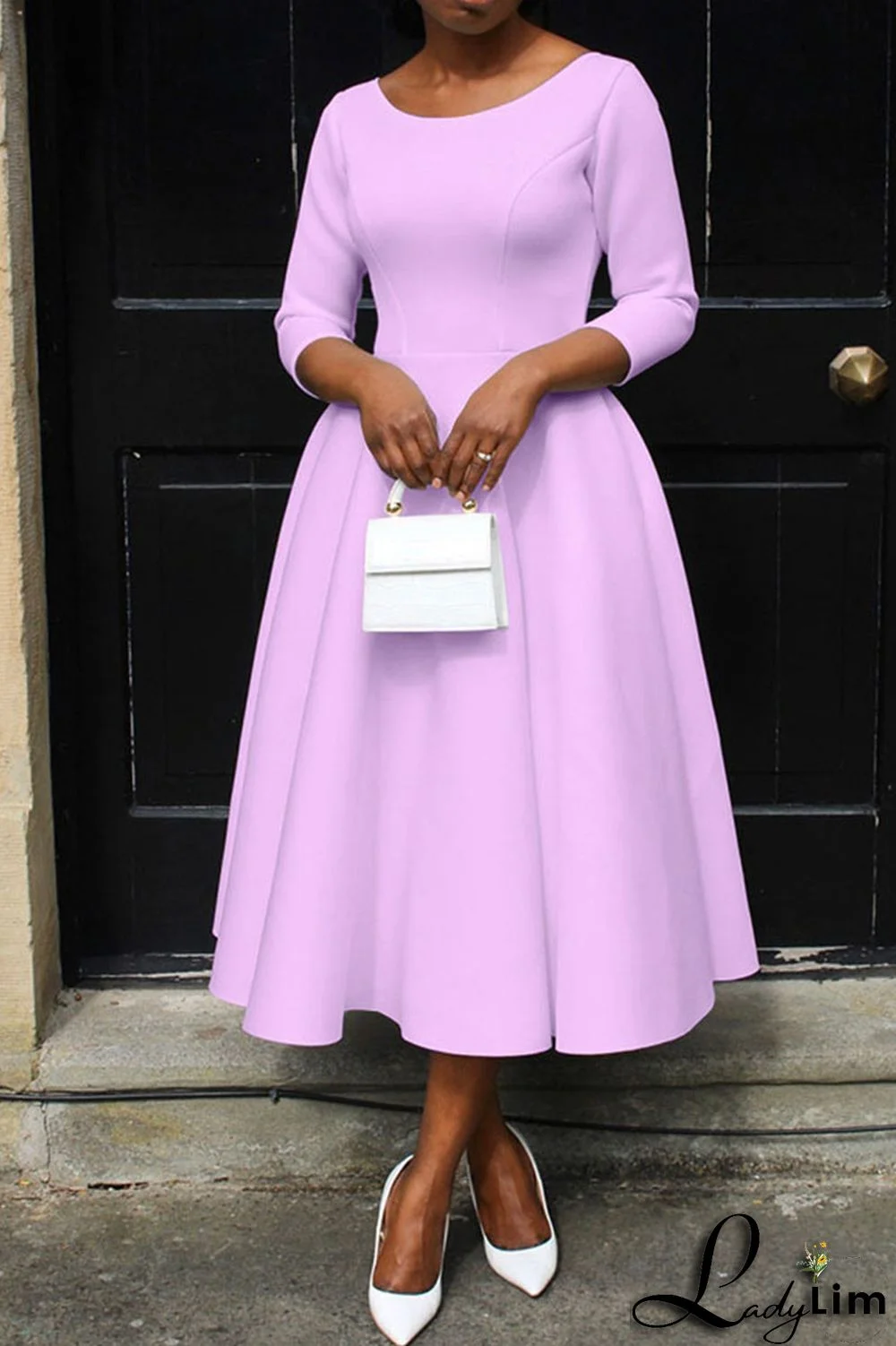 Pink Casual Elegant Solid Patchwork O Neck A Line Dresses