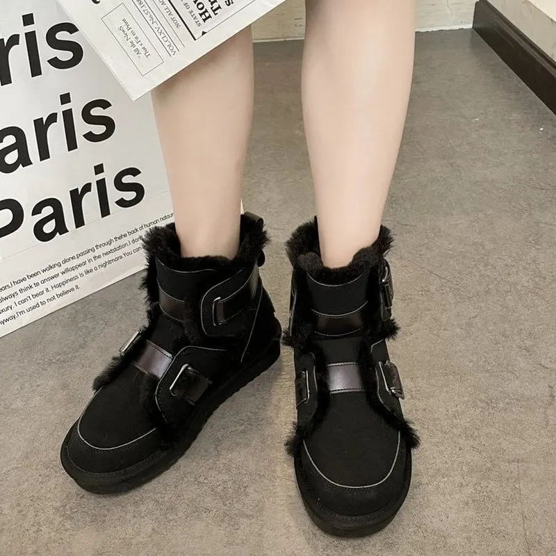 2021 winter high quality snow boots fashionable and comfortable belt buckle thick-soled black snow boots sweet beauty boots