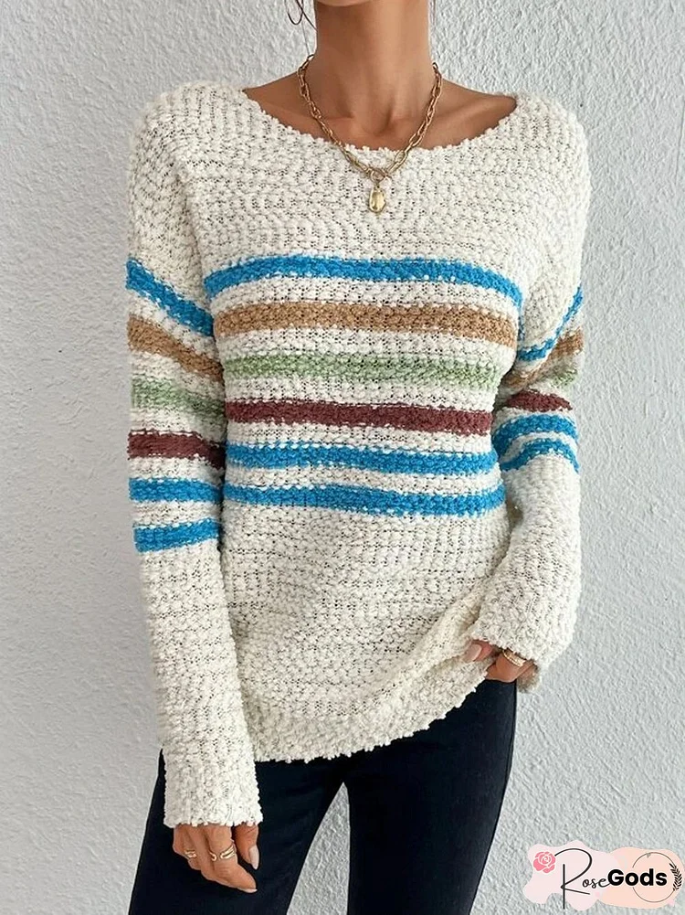 Plain Rainbow Stripe Gradient Sweater Plus Size