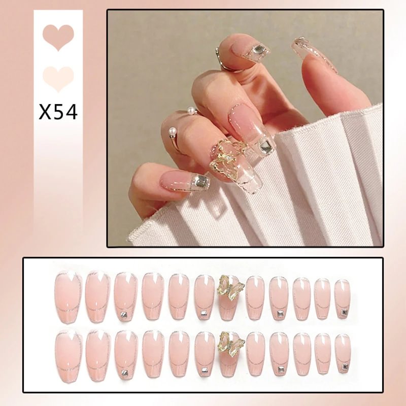 Agreedl Nails 24pcs Butterfly Decorated Removable Paragraph Fashion Manicure Full Cover Press On Nail Tips Free Shipping Items