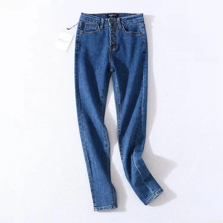 BACK TO COLLEGE WOMENGAGA Four Buttons Autumn New High Waist Skinny High Stretch Denim Trousers  High Flexibility Pencil Pants Jeans E58Y