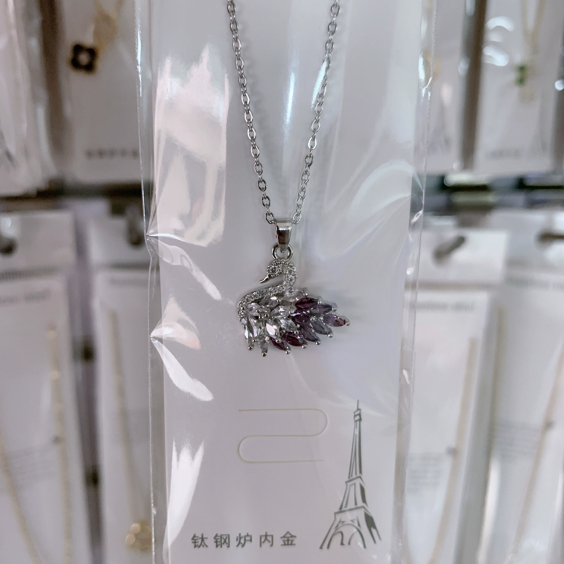 Cubic zircon, gold-plated necklace