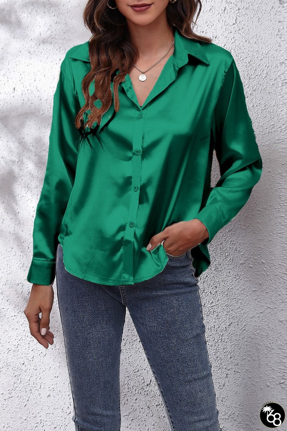 Green Casual Solid Basic Shirt Collar Tops | 168DEAL