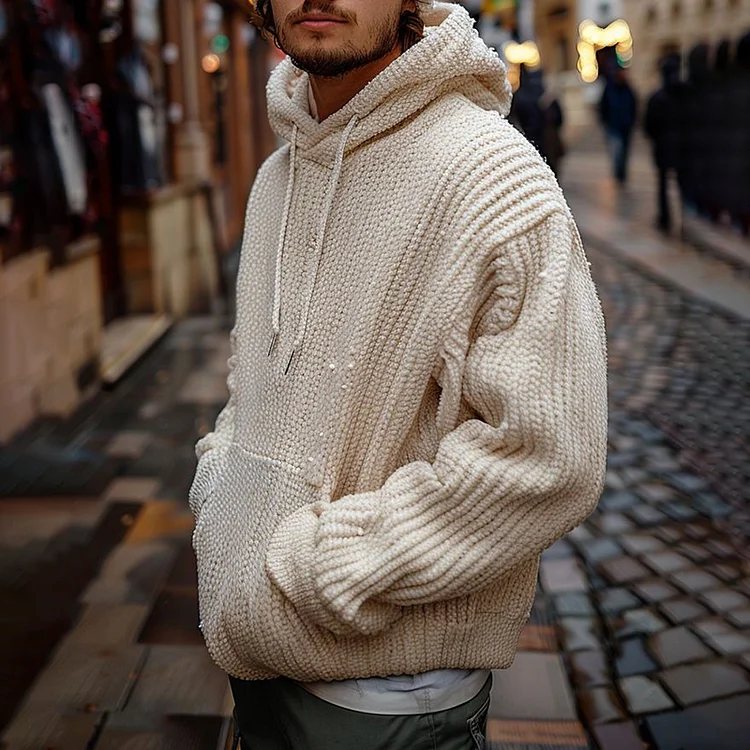 Utbros Men's Vingate Wool Blend Thick Needle Hooded Sweater