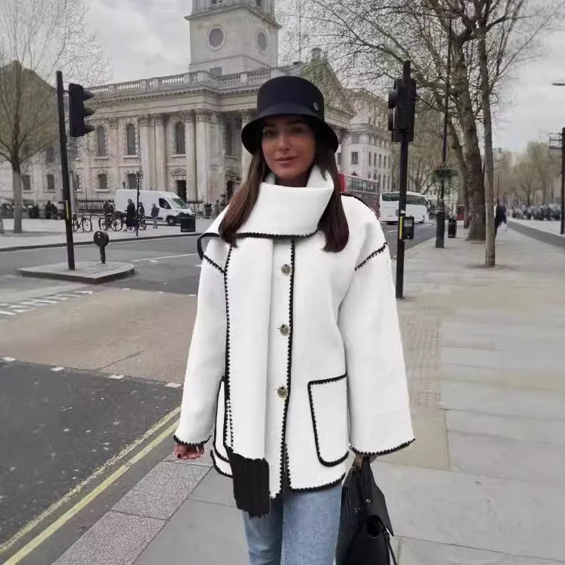 Nigikala Nigikala Women's Clothing 2025 Autumn And Winter New Fashion Wool Coat Thick Loose With Scarf Tid Lady